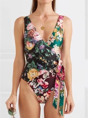 Zimmermann Allia Wrap Effect Swimsuit in Multicolor Floral - US 6-8